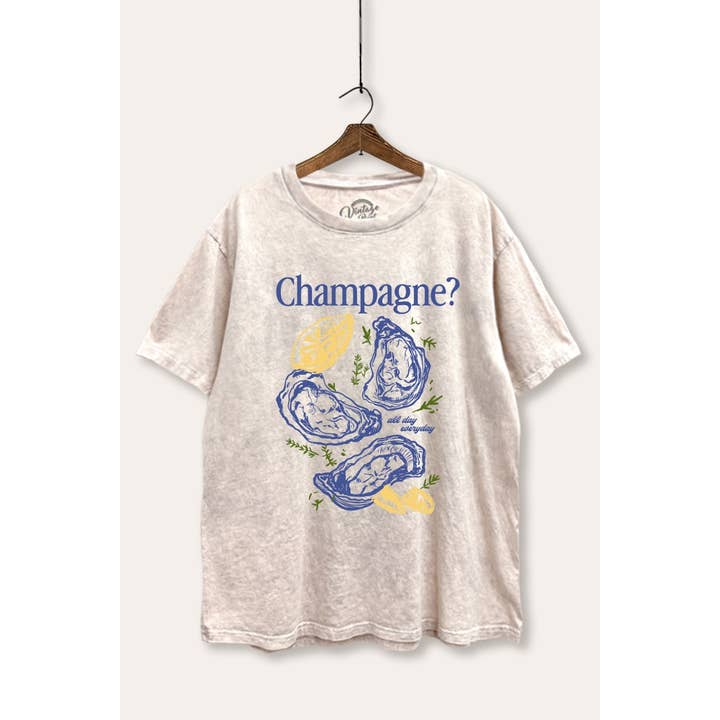 CHAMPAGNER AUSTERN GRAFIK MINERALWASCHUNG BOXY TEE für den Großhandel von STARCHIS