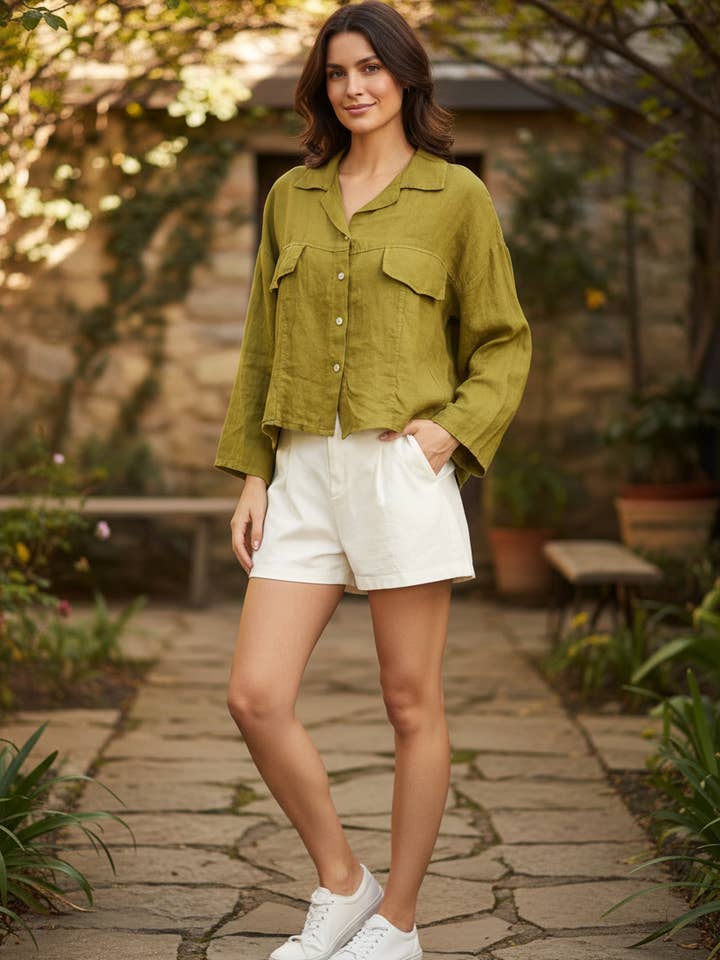 LEL-C3475L linen shirt for wholesale by ORNELLA PARIS