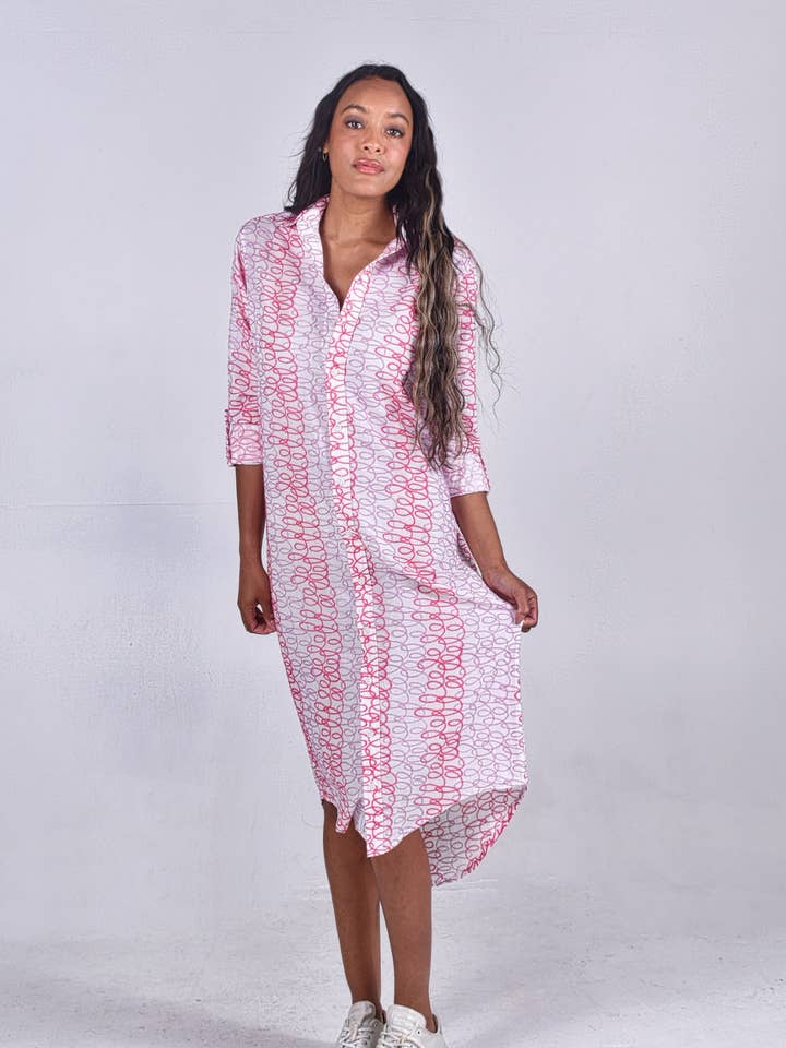Pink & Purple Squiggles Cotton Girlfriend Midi Dress (Copy) for wholesale by Emily Phillips Clothing