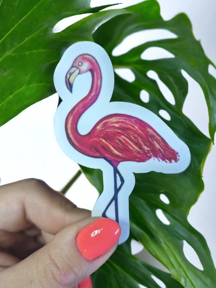 Rainbow Flamingo Weatherproof Vinyl Sticker Decal for wholesale by Christina-Jane Norquay Art