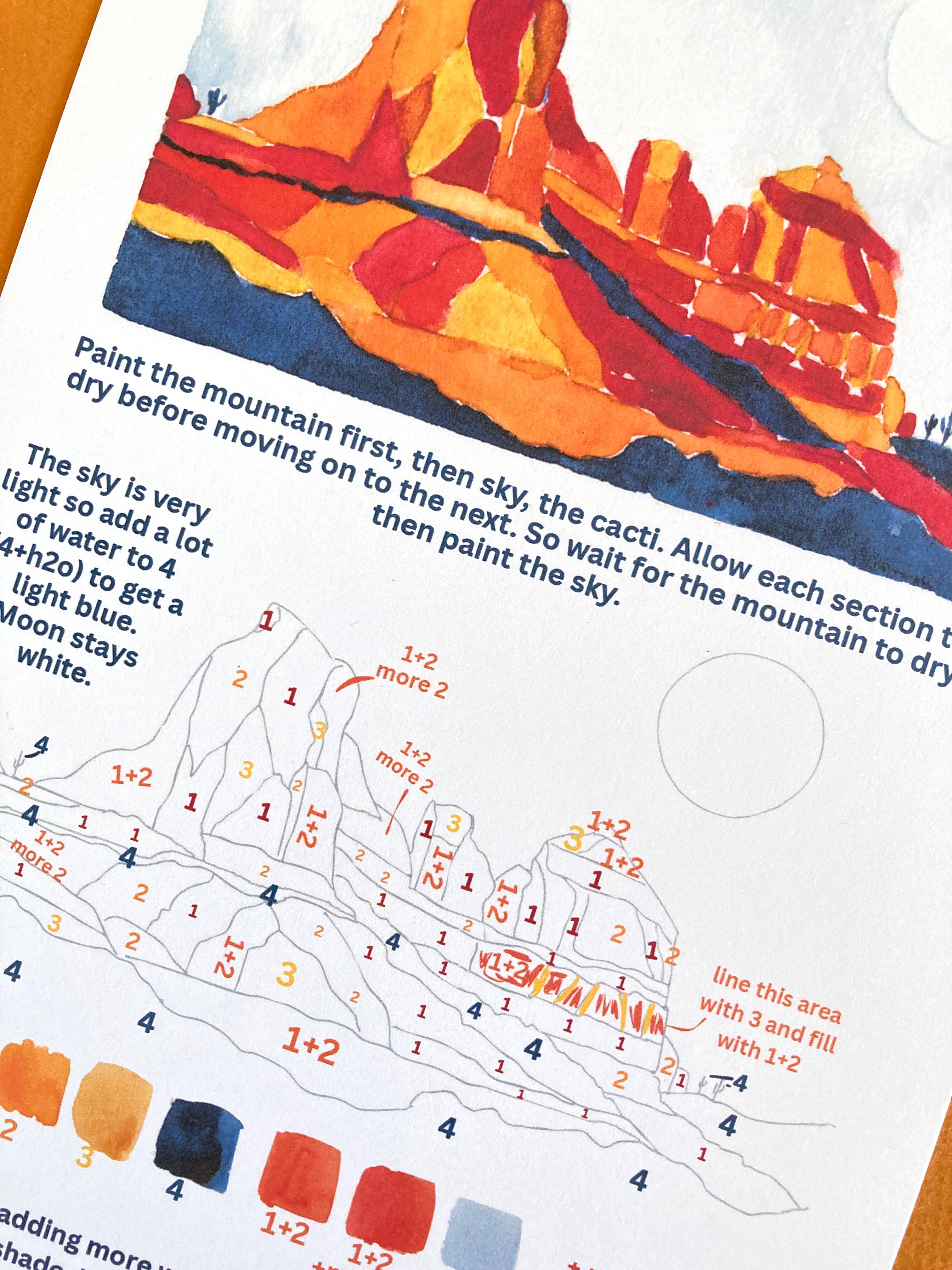 Pink Puddle Studio - Wholesale DIY Craft Kit - Red Rocks Mountain Landscape Watercolor Paint by Number Kit3