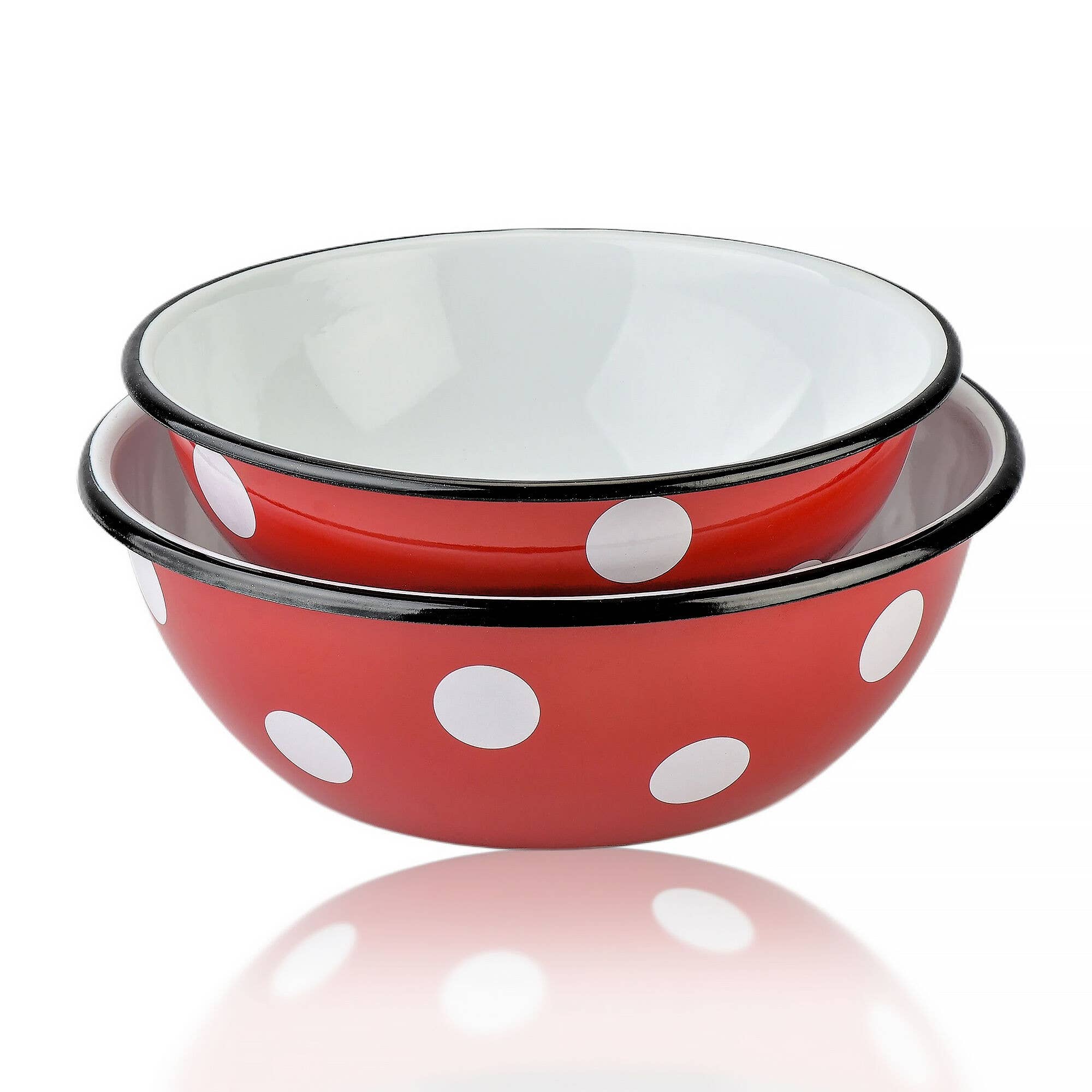 STP - Wholesale Bowl - Red White Polka-Dot Enamel Steel Bowl Set of 2 (1.6+2.7-qt)3