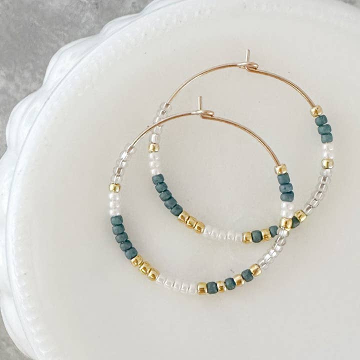 Holiday Beaded Hoop Earring |14k Gold Fill & Sterling Silver for wholesale by Barberry & Lace Handmade Jewelry