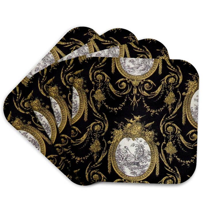3dRose - Wholesale Coasters - 3dRose, French toile. Gold and Black., Coaster7