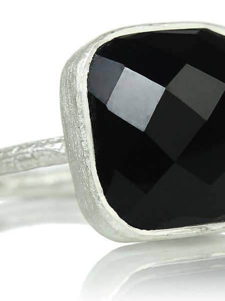 Capri Large Stackable Square Ring Black Onyx for wholesale by Sikara & Co.