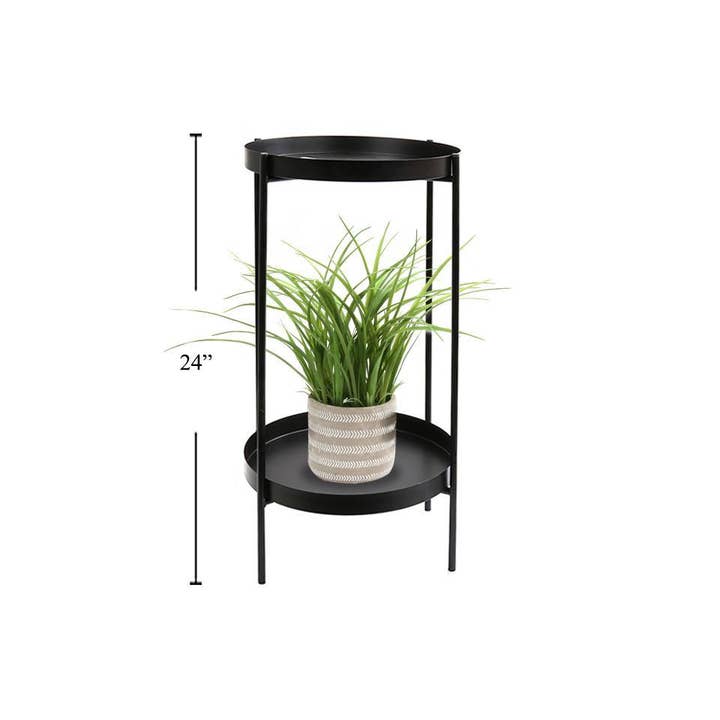 2-Tier Metal Plant Stand, Black,12" x 24", brown box for wholesale by Truu Design