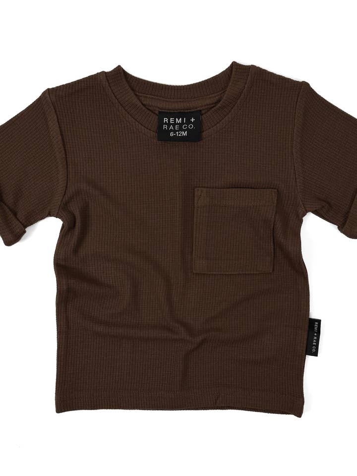 Remi + Rae Co. - Wholesale T-Shirt - Kids - BAMBOO WAFFLE POCKET TEE - UMBER