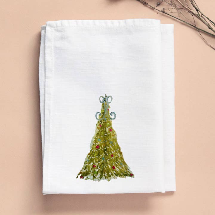 Bridgett Rainbow Christmas Tree Tea Towel for wholesale by LuckyBird Apparel and Home