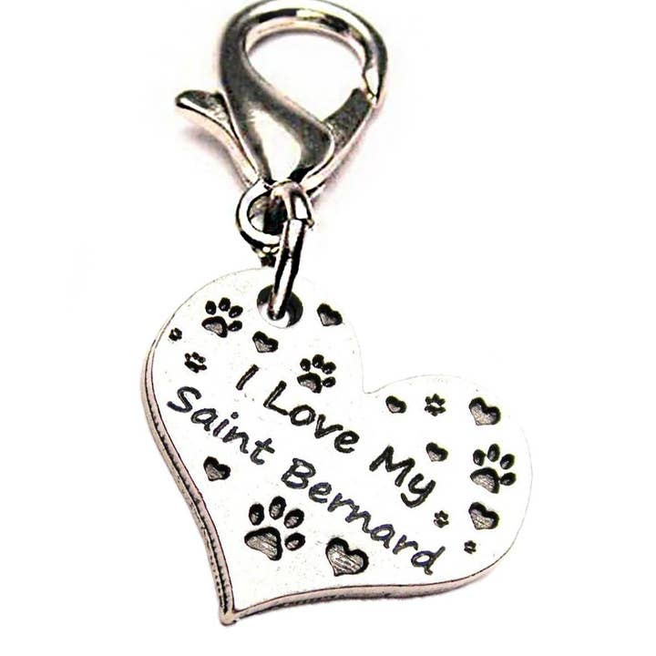 Mascotas de rescate con cremallera I Love My Saint Bernard para venta al por mayor de Chubby Chico Charms