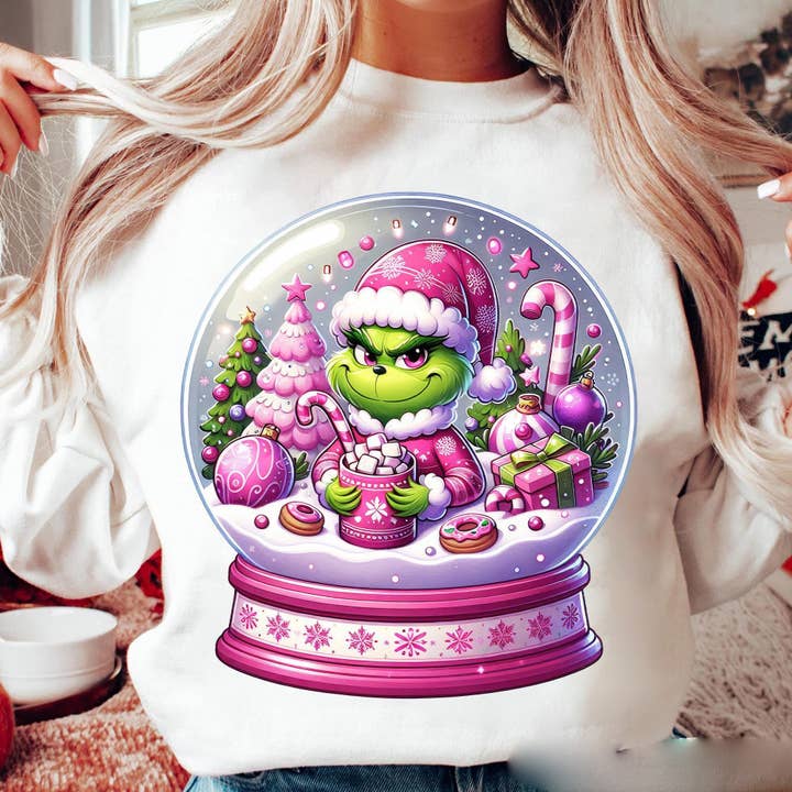 Camiseta de Bola de Nieve Monstruo Verde Retro, Suéter de Árbol de Navidad Rosa para venta al por mayor de DLT Ecommerce