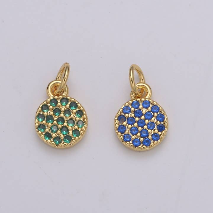 Pingente Redondo Delicado, Medalha com Micro Pavê de Zircônia Cúbica em Ouro 14K, Zircônia Cúbica, Pequeno Pingente de Medalha, Adicional para Pulseira 11x6mm E-221 E-222 por atacado de Aim Eternal