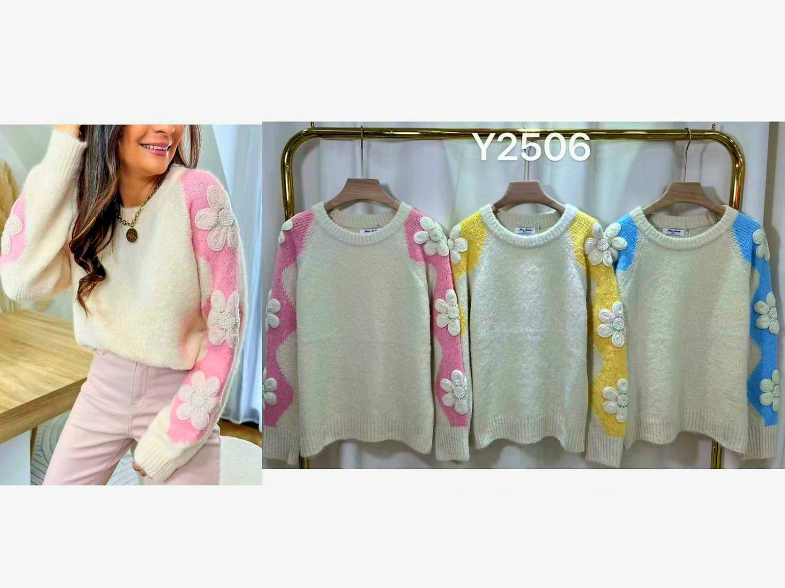 Yellow Daisy Crystal Pearl Embellished Knit for wholesale on Faire2