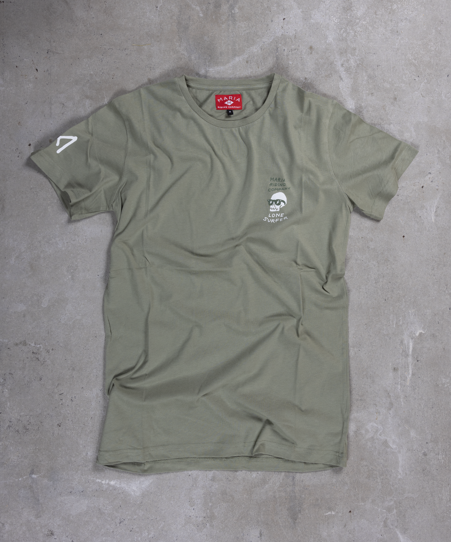 Maria Riding Company - Wholesale Screen Printed T-Shirt - Men's - T-shirt - Lone Surfer - Olive1