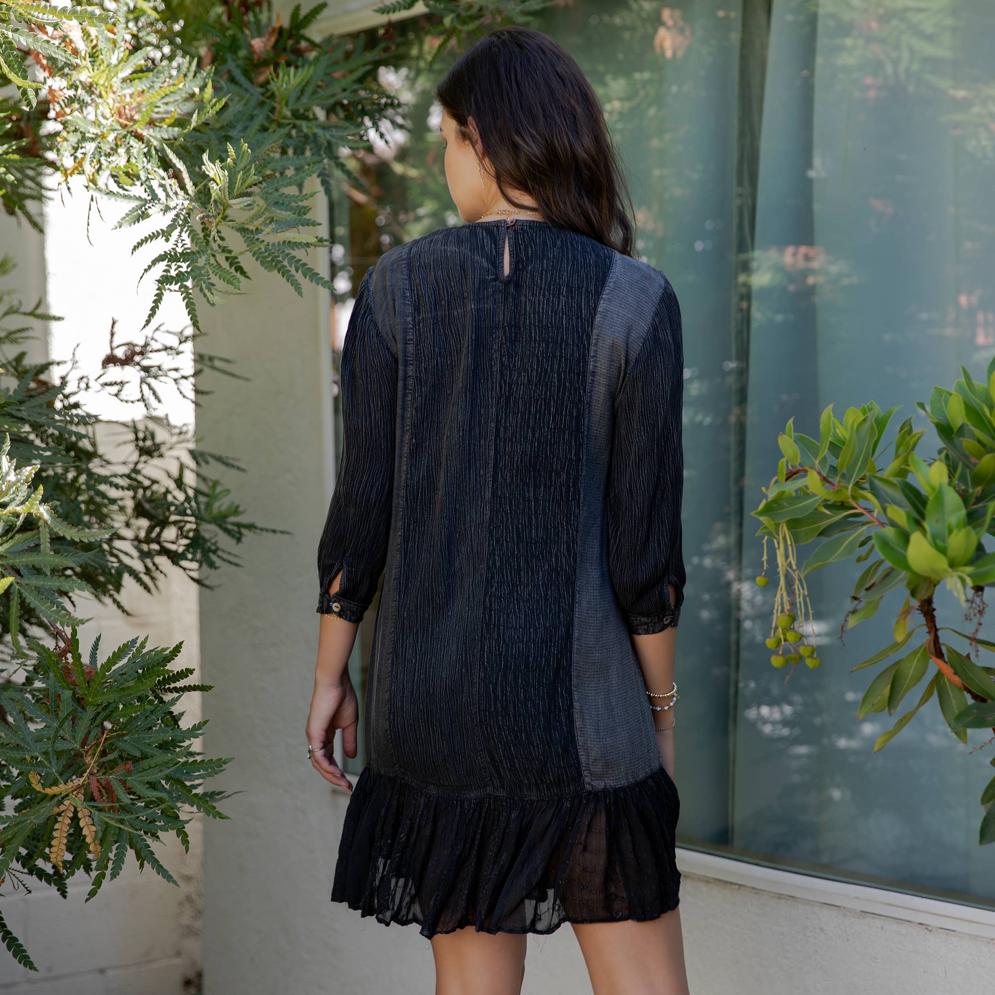 Charcoal Boho Embroidered Ruffle Hem Babydoll Dress ALSO IN PLUS for wholesale on Faire2