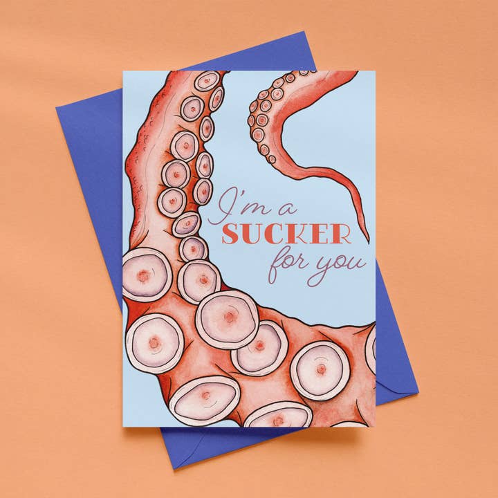 Carte Octopus - I'm A Sucker For You Pun pour la vente par Drawn to Nature