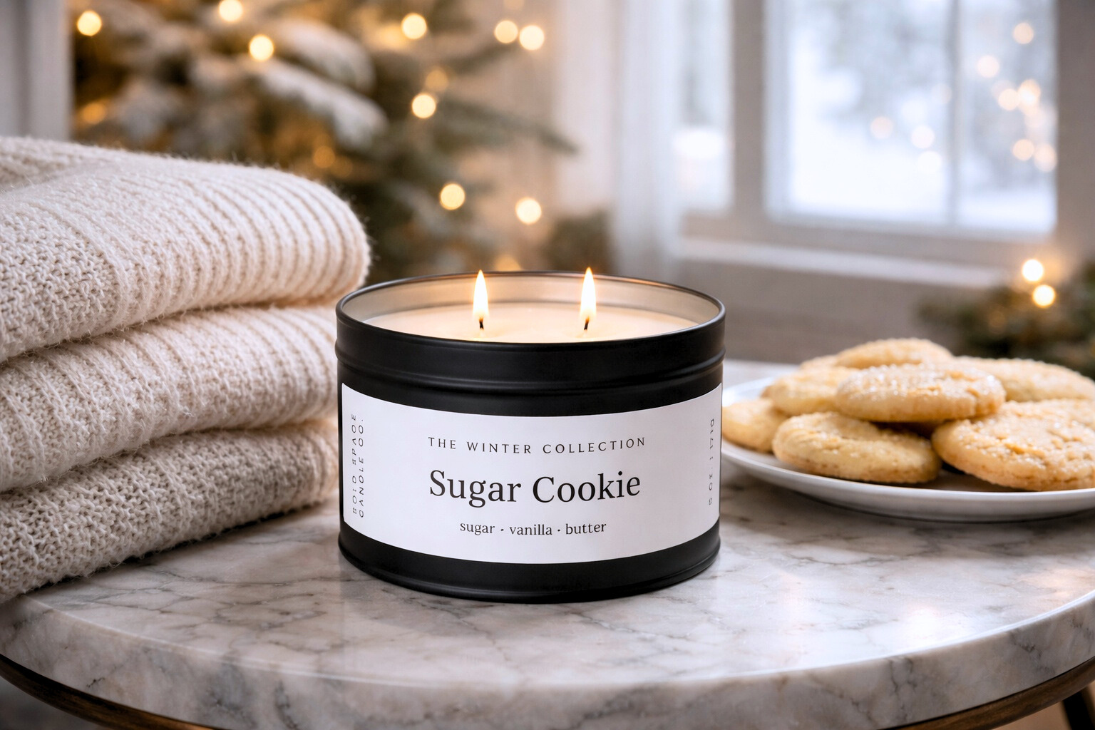 Bold Space Candle Co. - Wholesale Jar/filled candle - Sugar Cookie - 6 oz. Matte Black Soy Candle Tin0