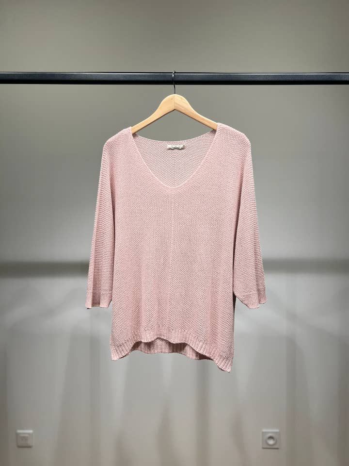 L'Emotion - Wholesale Knit Sweater - Women's - Modal Shiny Thread V-Neck Knitted Sweater