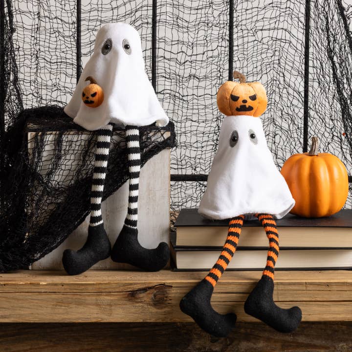 Transpac - Wholesale Decorative Figurine - Plush Ghost Shelf Sitters Set of 2 Decorative Figurines