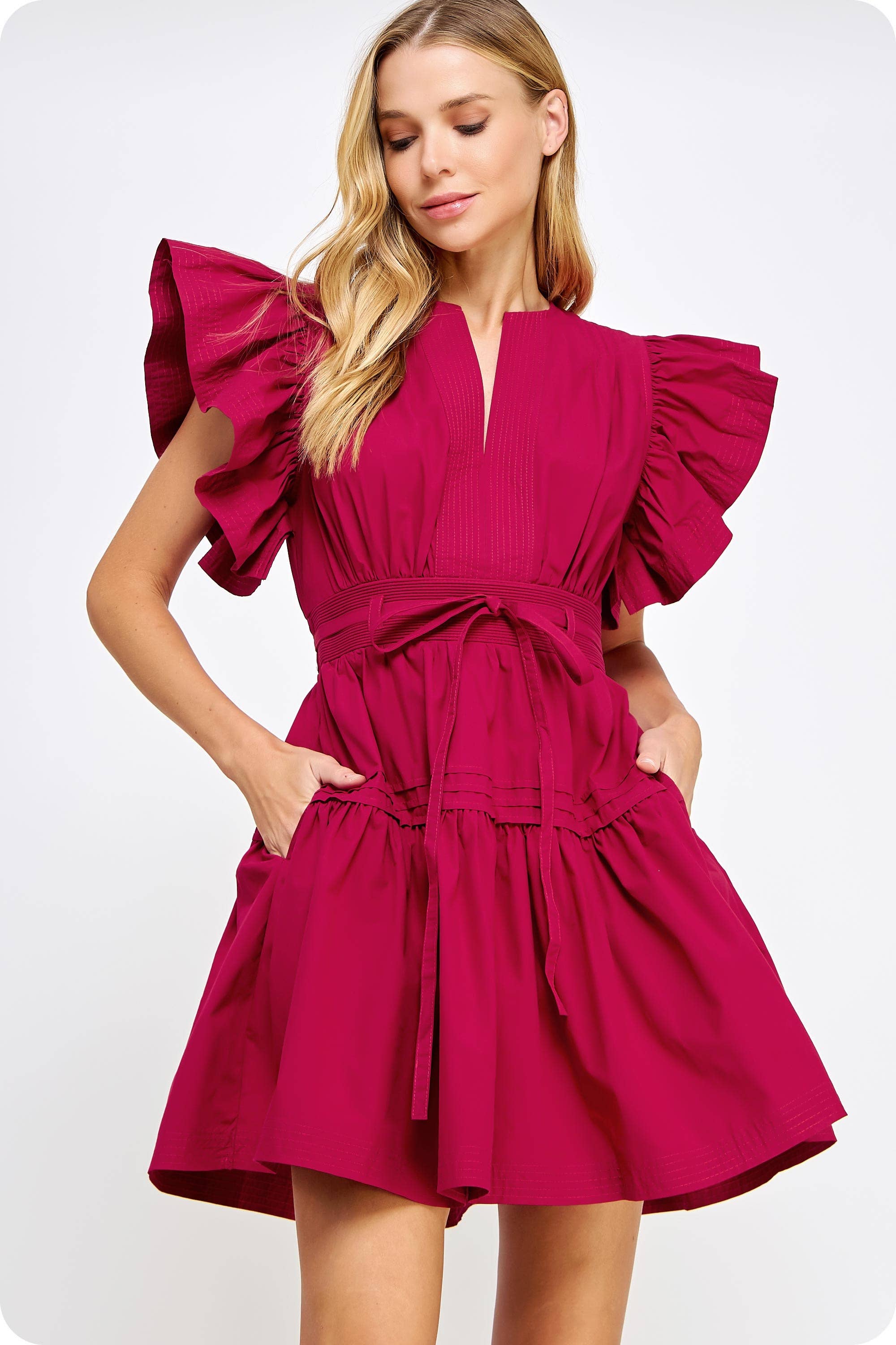 Strut & Bolt - Wholesale Dress - Women's - Flutter Sleeve Poplin Mini Dress43