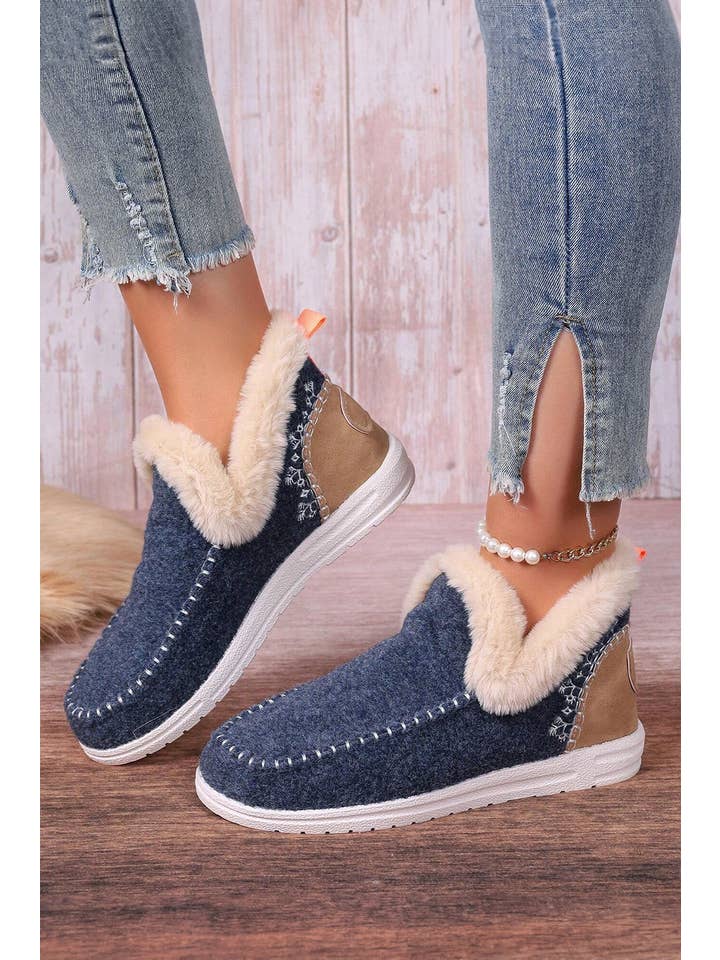 1 the Woman - Wholesale Boots - Women's - Suede Stitching Patchwork Plush Lined Anklet Boots6