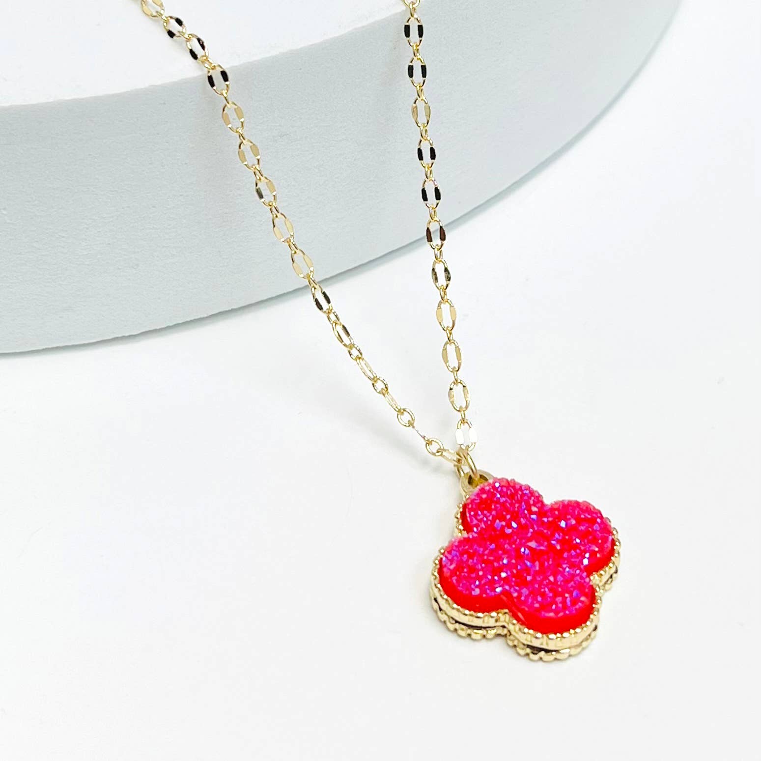 StarryNYC - Wholesale Pendant/Charm Necklace - Resin Druzy Clover Pendant Chain Necklace 3