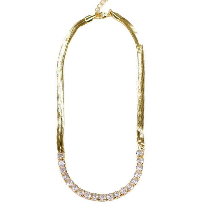Savvy Bling - Wholesale Pendant/Charm Necklace - Herringbone CZ Clear Necklace1