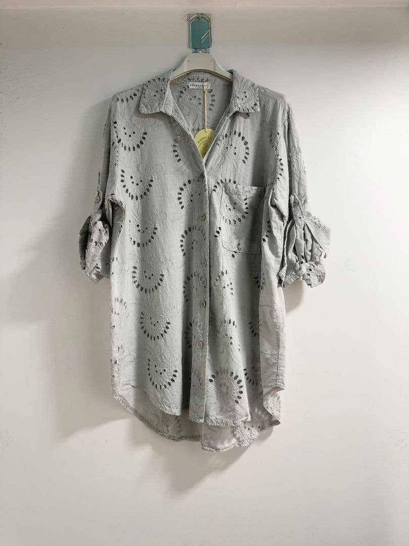 Happy look - Wholesale Button Down Shirt - Women's - English embroidery shirt with chest pocket13