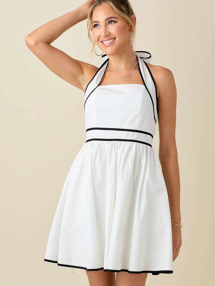 BABY PINK – wholesale Klänning - Dam – Halterneck rygglös miniklänning med kontrasterande kantband14