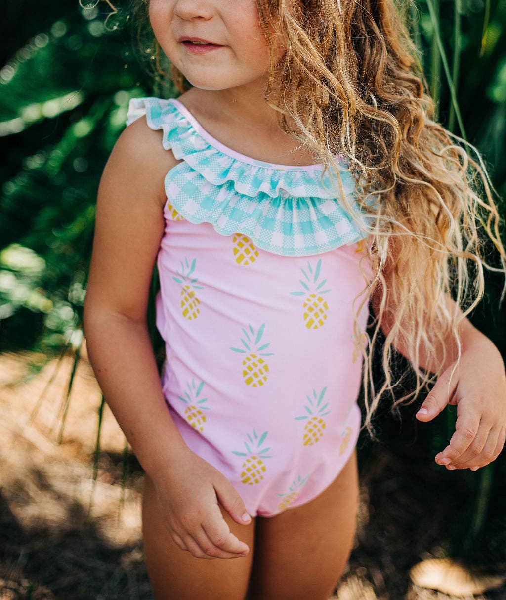 Sugar Bee Clothing - Vendita all'ingrosso Costume intero - Bambini - Costume da bagno per ragazze - Fiocco sul retro - Ananas rosa3