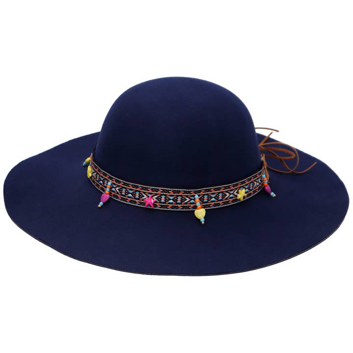 Cap Zone - Wholesale Boater Hat - Women's - Navajo Baja Suede Band Felt Floppy Sun Hat
