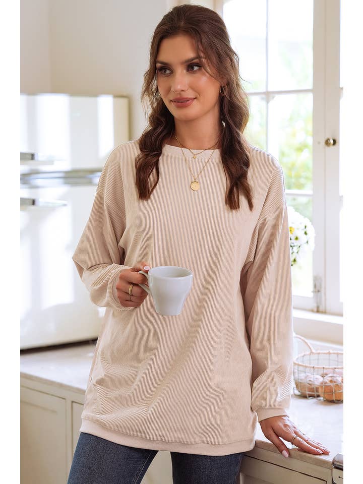1 the Woman - Wholesale Sweatshirt - Women's - Ribbed Corduroy Oversized Sweatshirt S-3XL/ 16 Colors