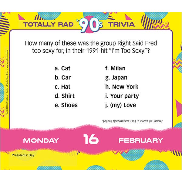 Sellers Publishing - Wholesale Calendar - Totally Rad 90s Trivia 2026 Boxed Daily Calendar1