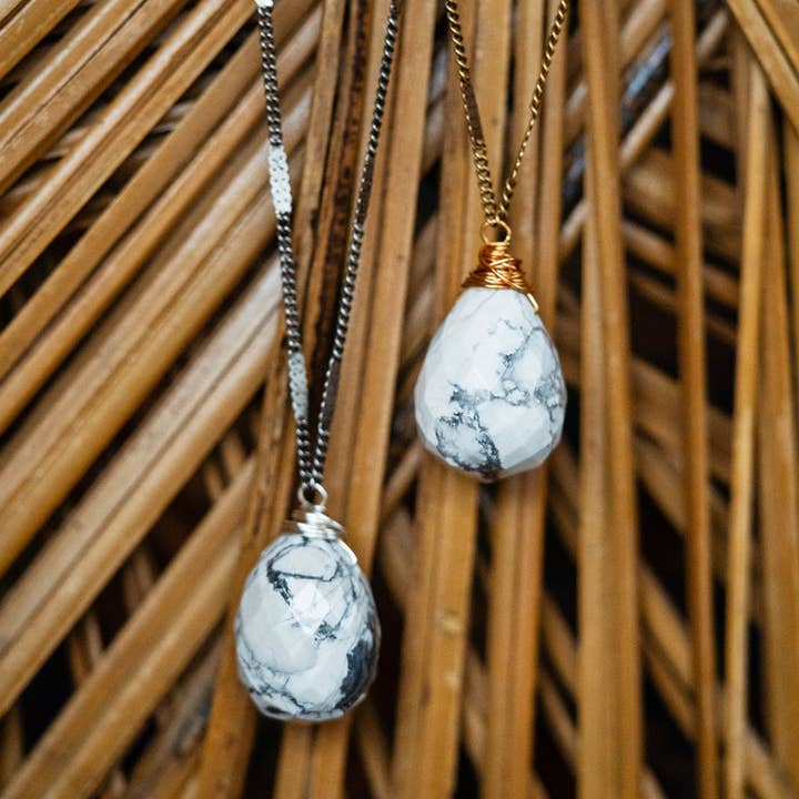 Zara Natural Stone Drop Necklace | White Howlite for wholesale by Bella Vita Jewelry