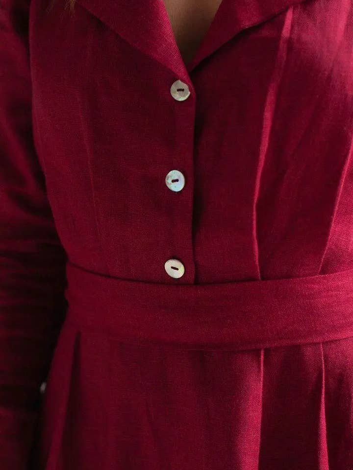 Velvety - Wholesale Dress - Women's - Burgundy Maxi Linen Dress Janet1