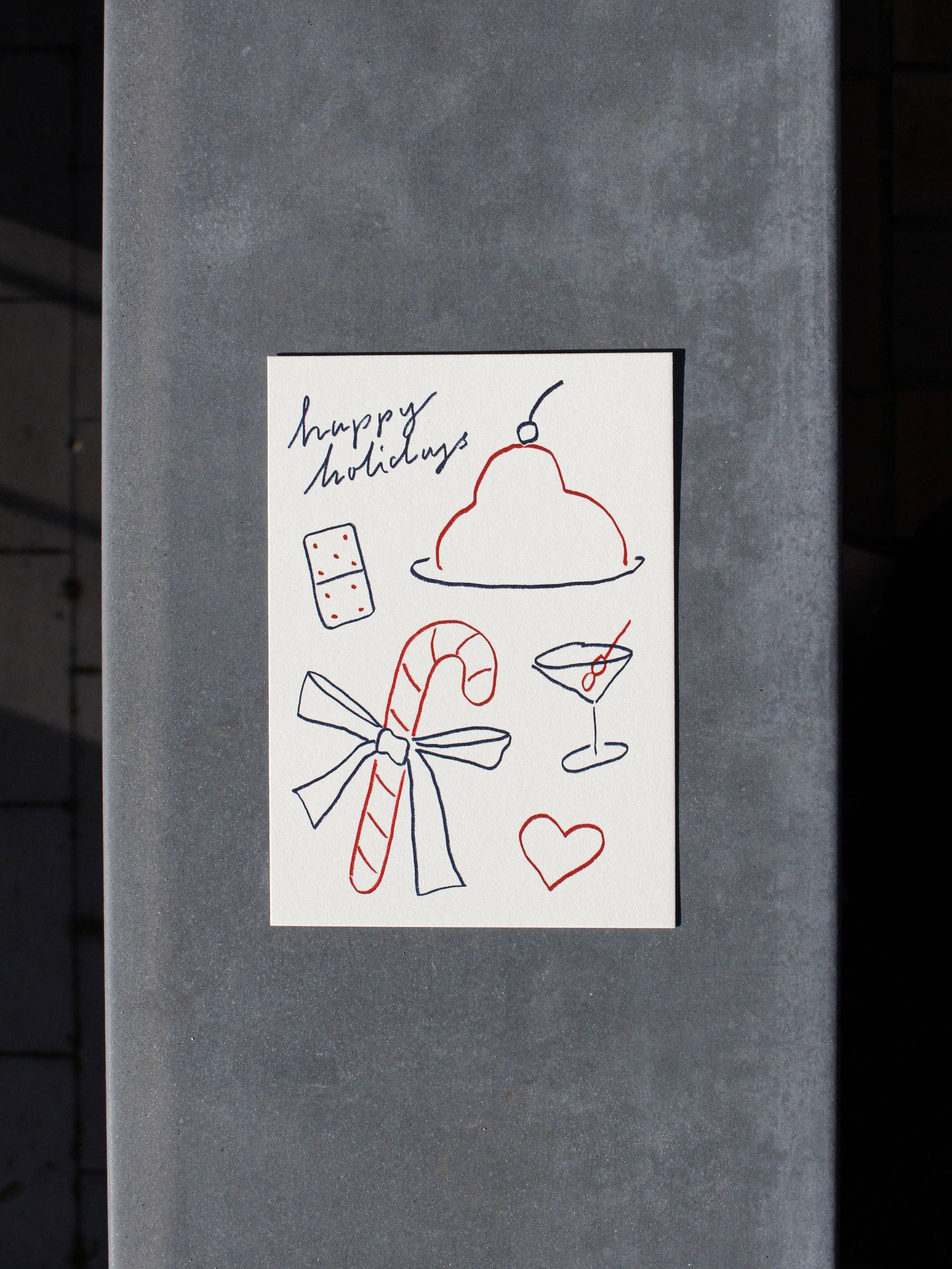 L'Atelier Samedi - Wholesale Postcard - 'Happy Holidays' postcard (risography)1