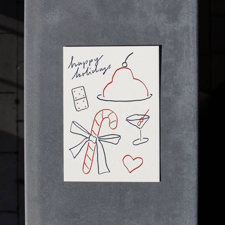 L'Atelier Samedi - Wholesale Postcard - 'Happy Holidays' postcard (risography)1