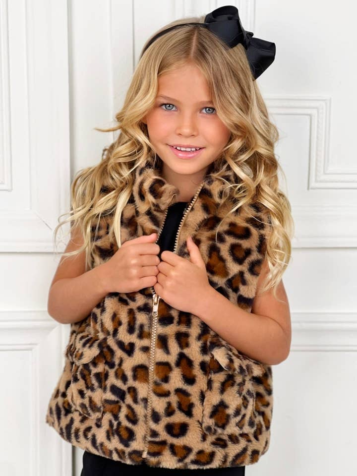 Fall Favorite Leopard Faux Fur Vest for wholesale by Mia Belle Girls • Wholesale