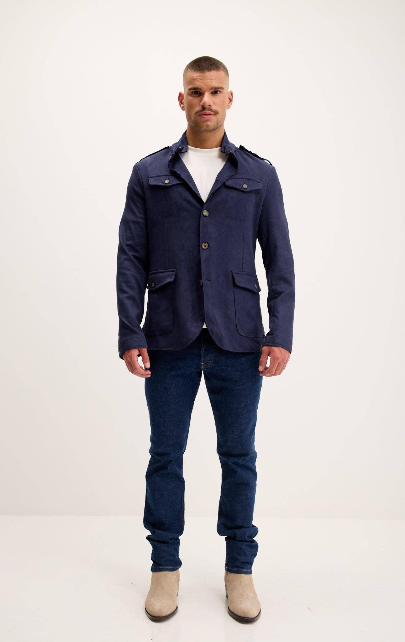 Men's Faux Suede Safari Jacket - Navy for wholesale on Faire1