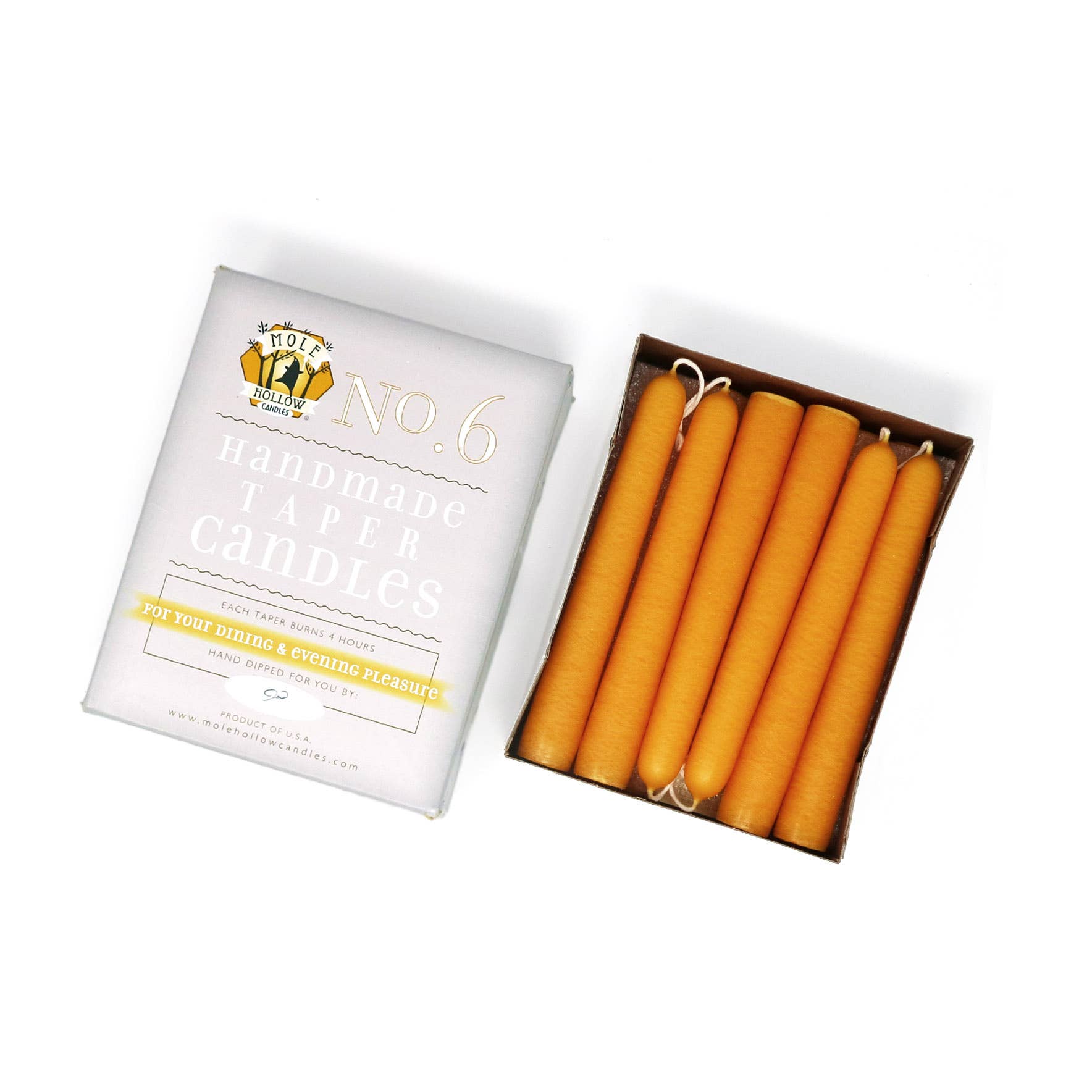 Mole Hollow Candles - Wholesale Tapered Candle/Candlestick - 6" Hand Dipped Unscented Taper Candles - 39 Colors USA Made18