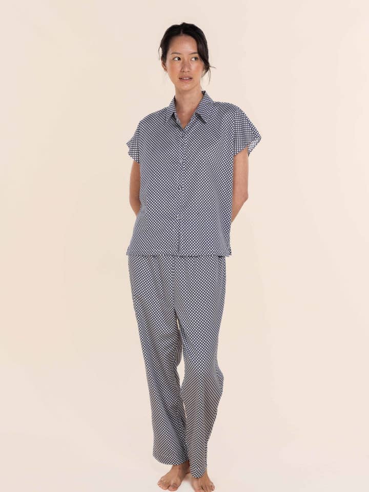 Set Pigiama Lungo Estivo in Cotone - Marlie Diamond Navy per la vendita all'ingrosso da parte di Gingerlilly