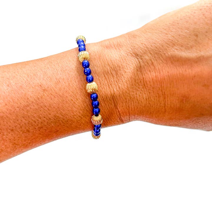 Savvy Bling - Wholesale Jewelry Set - Blue 18K Gold Beaded Bracelets