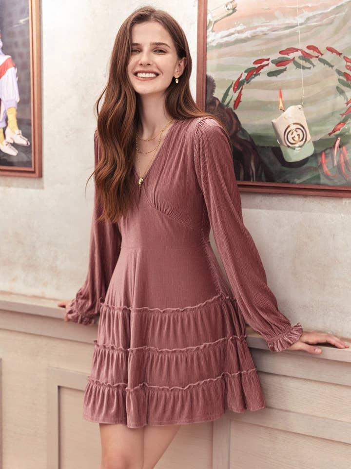 ND31004-Deep V-neck Textured Velvet Holiday Mini Dress for wholesale by VERY J