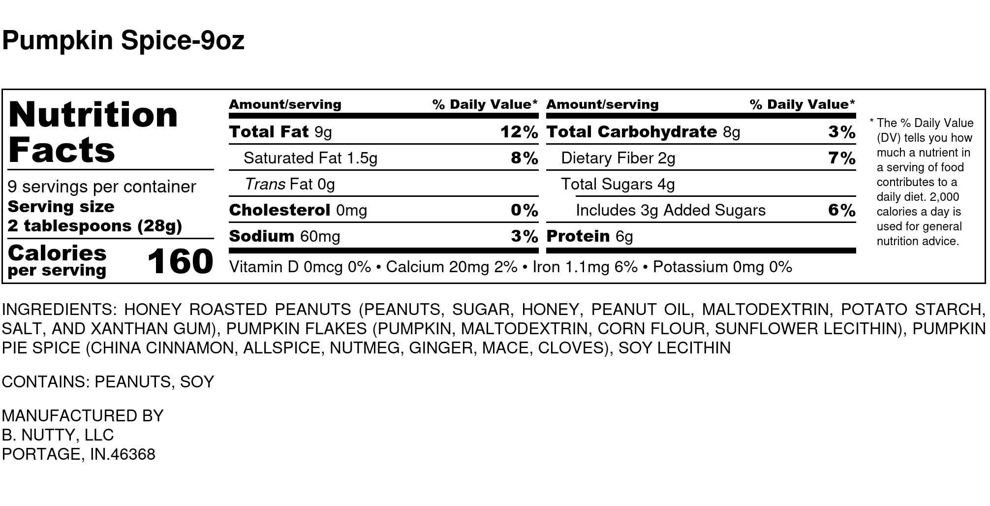 BNutty Peanut Butter - Wholesale Nut Butter - Pumpkin Spice BNutty Peanut Butter- Case of 6- 9oz2