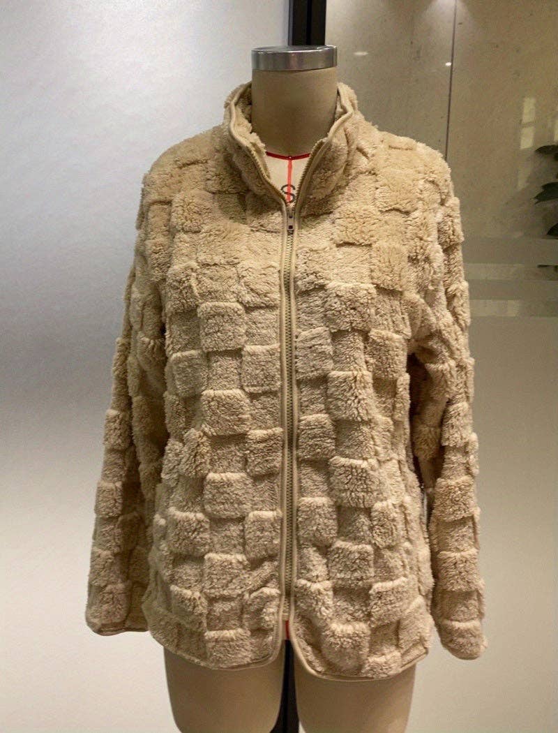 safistyle - Wholesale Jacket - Women's - Checkered Texture Zip-Up Jacket0