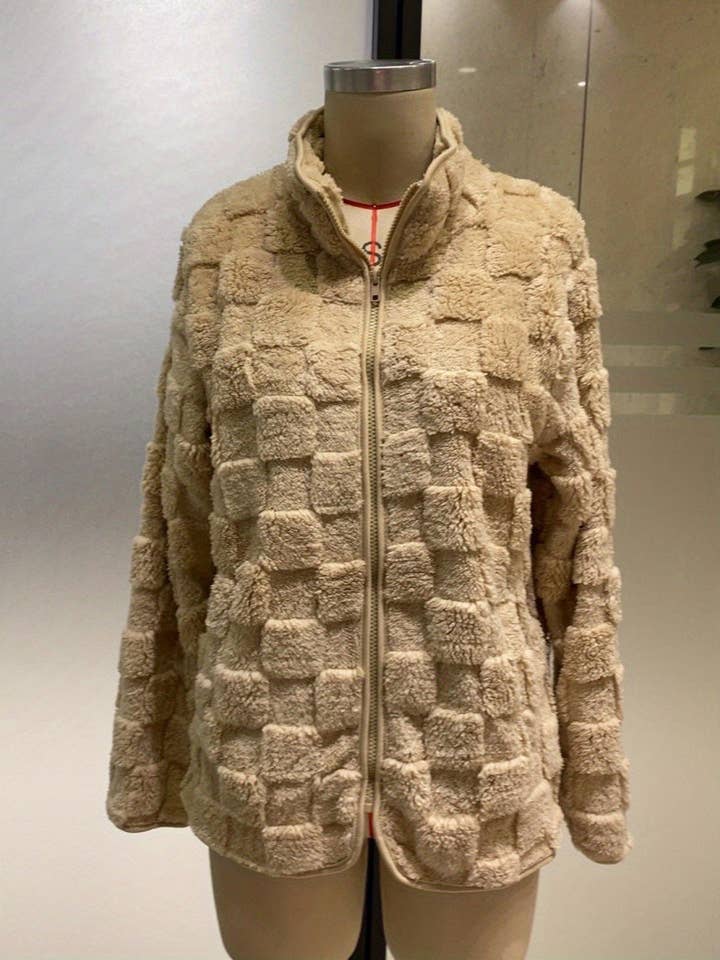 safistyle - Wholesale Jacket - Women's - Checkered Texture Zip-Up Jacket