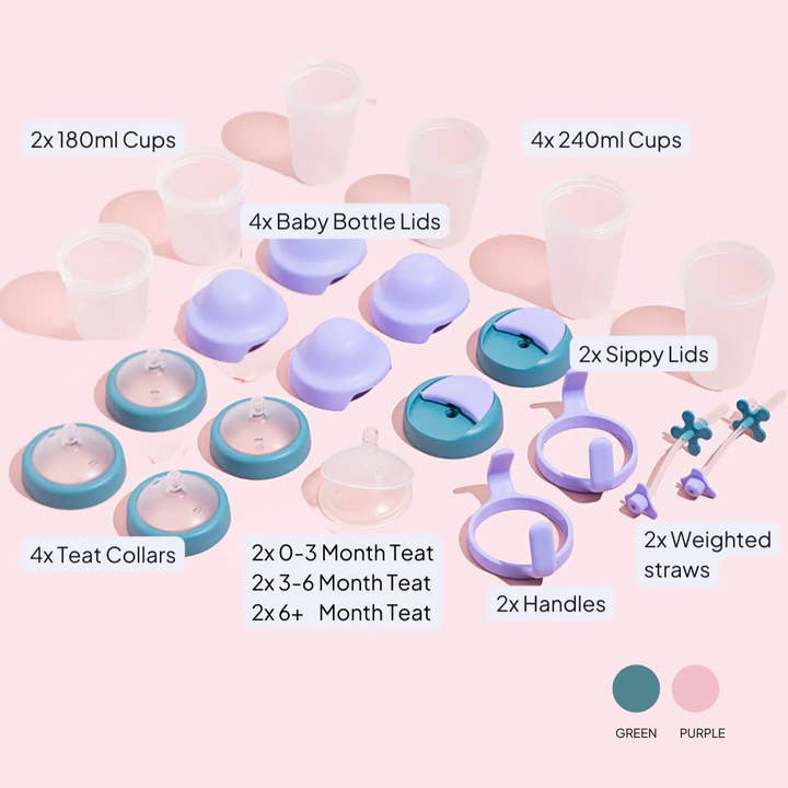 Birth to Toddler Ultimate Bundle Green/Pink for wholesale by Little Stackers