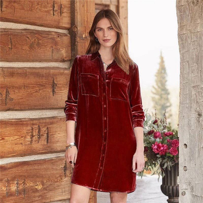 kycozy - Wholesale Jurk - Dames - Casual fluwelen effen overhemdjurk5