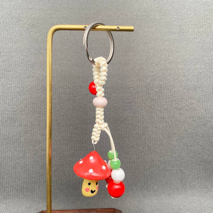 Ceramic Red Mushroom Charm Keychain for wholesale by Mio Queena