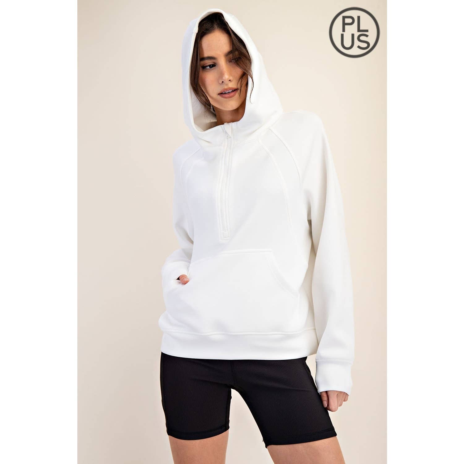 Rae Mode - Vente Veste de sport – femme - VESTE À CAPUCHE QUART DE ZIP EN SCUBA MODAL GRANDE TAILLE15