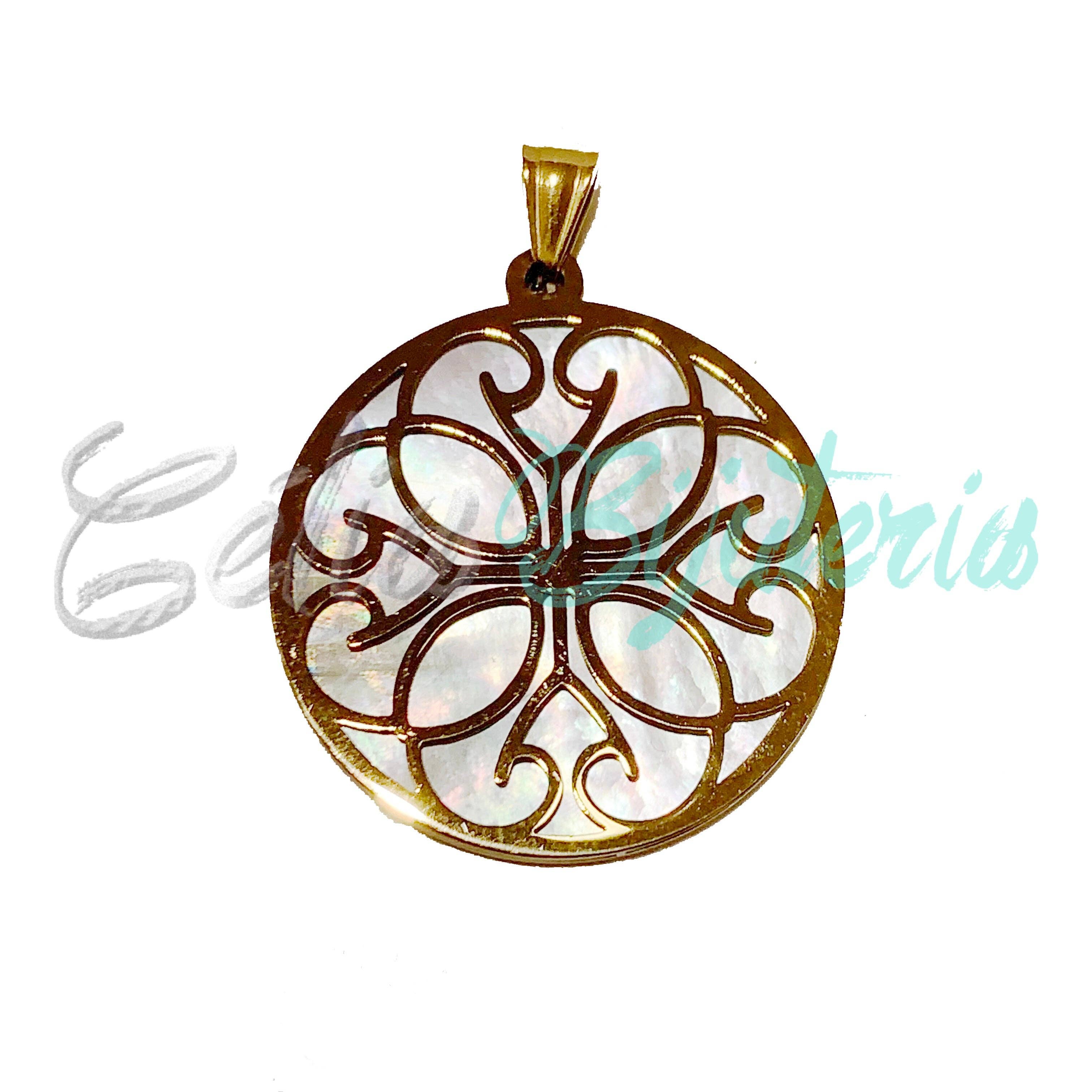 Celli Biju - Wholesale Pendant/Charm Necklace - Steel Medal/Necklace with Mother-of-Pearl5